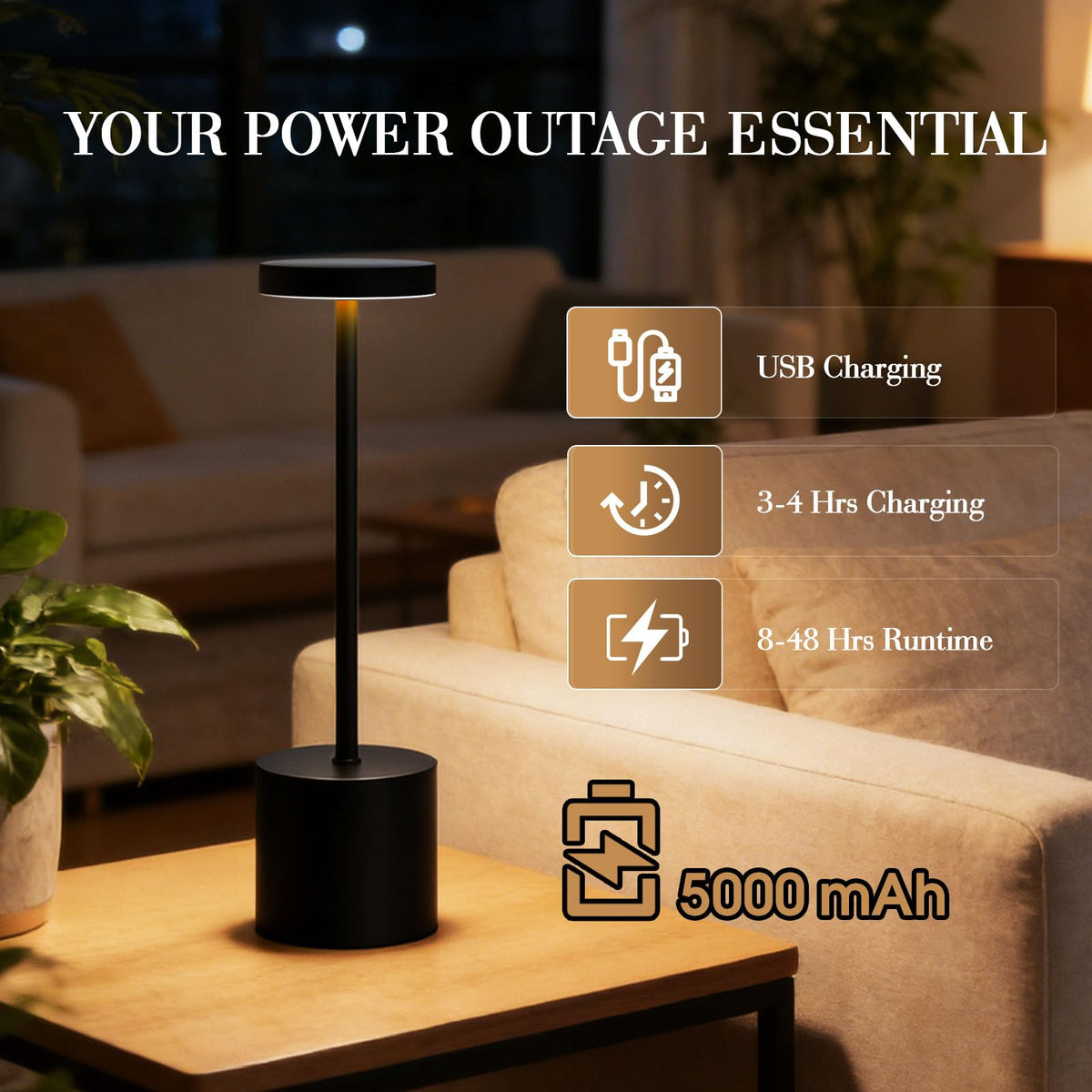 AUDLES Cordless Table Lamp Pair – 5000mAh, Touch Dimming, IP54