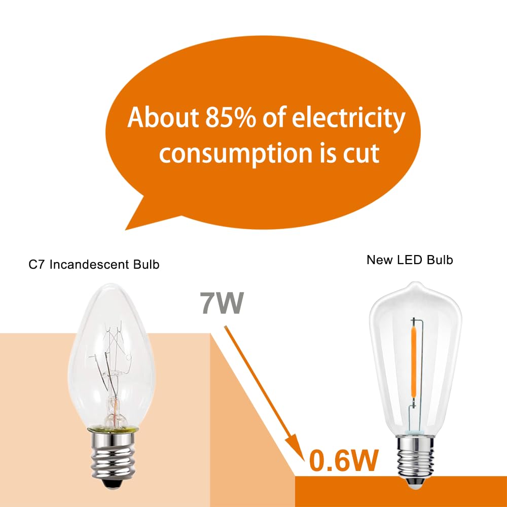 Austin Coast ST38 Replacement LED Bulbs – 50-pack, 0.6W, Warm White 2200K, E12, Shatterproof