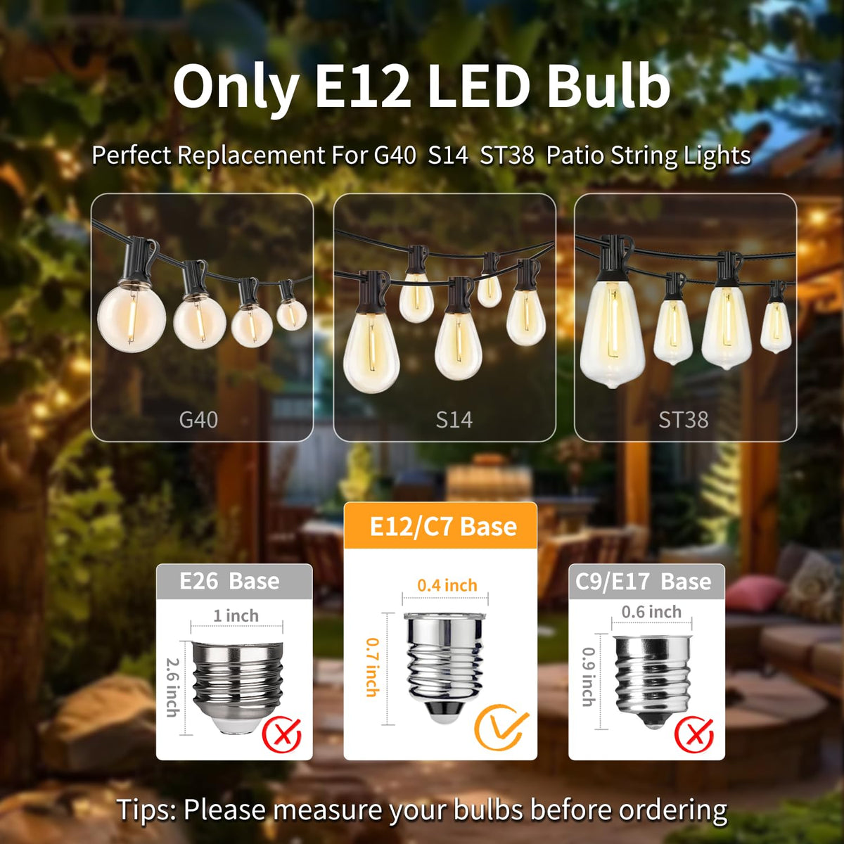 Austin Coast ST38 Replacement LED Bulbs – 50-pack, 0.6W, Warm White 2200K, E12, Shatterproof