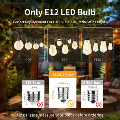 Austin Coast ST38 Replacement LED Bulbs – 50-pack, 0.6W, Warm White 2200K, E12, Shatterproof