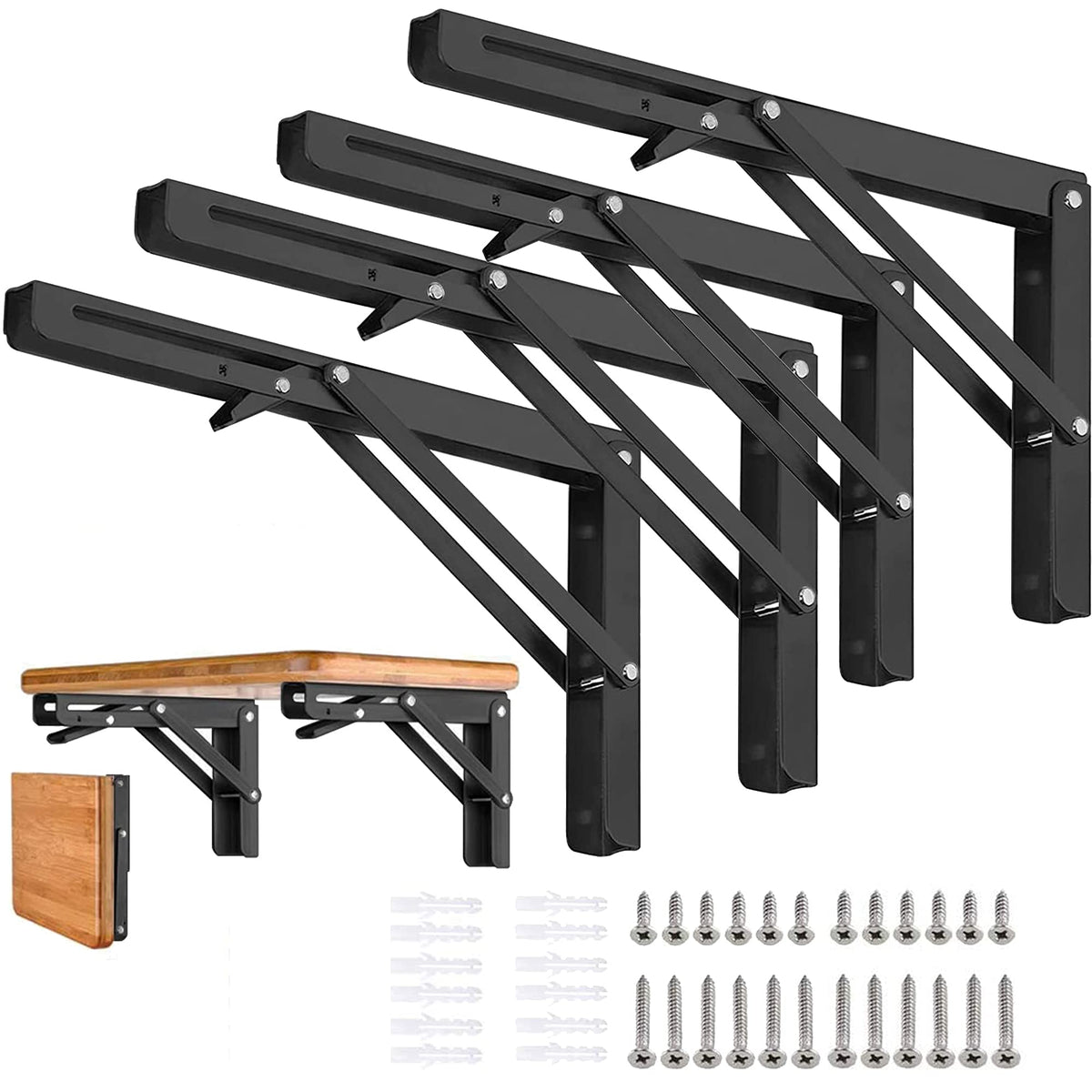 AUTOHJ Folding Shelf Brackets – 18-Inch, 4-Pack Heavy-Duty Wall Mount Brackets