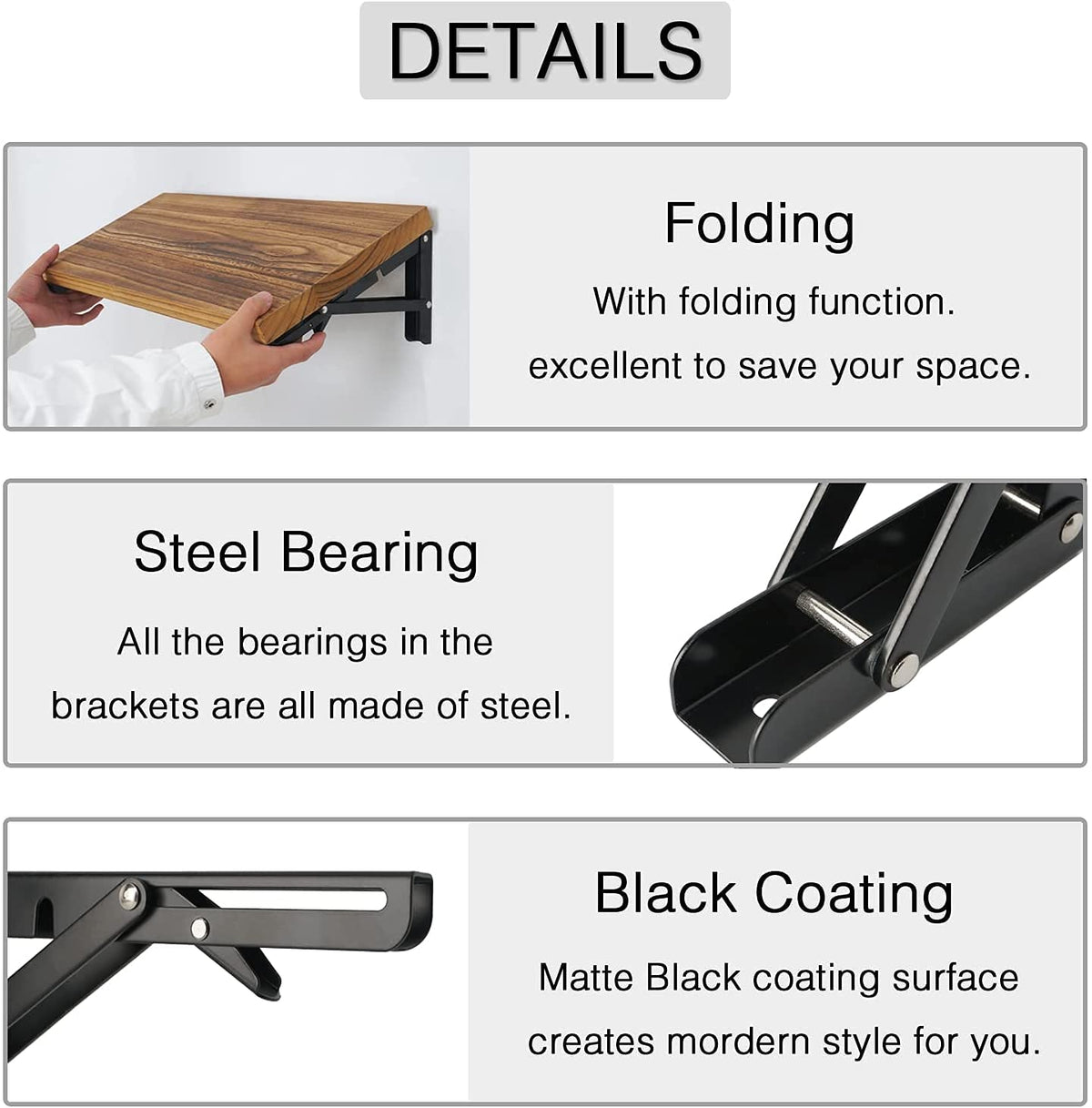 AUTOHJ Folding Shelf Brackets – 18-Inch, 4-Pack Heavy-Duty Wall Mount Brackets