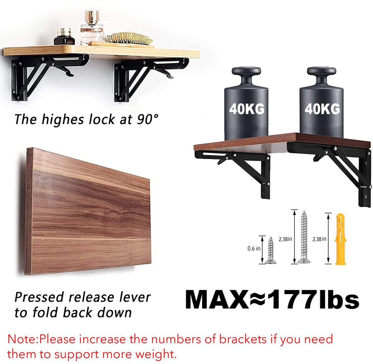 AUTOHJ Folding Shelf Brackets – 18-Inch, 4-Pack Heavy-Duty Wall Mount Brackets
