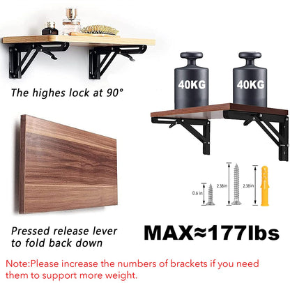 AUTOHJ Folding Shelf Brackets – 18-Inch, 4-Pack Heavy-Duty Wall Mount Brackets
