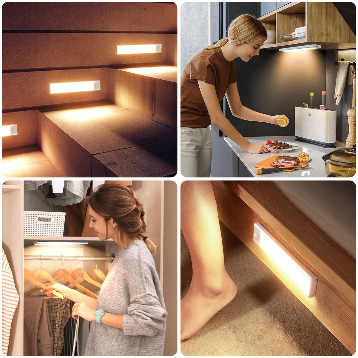 AVEVA 6 Pack Wireless Under Cabinet Lights – 40 LED Motion Sensor, USB-C Rechargeable, Magnetic Mount