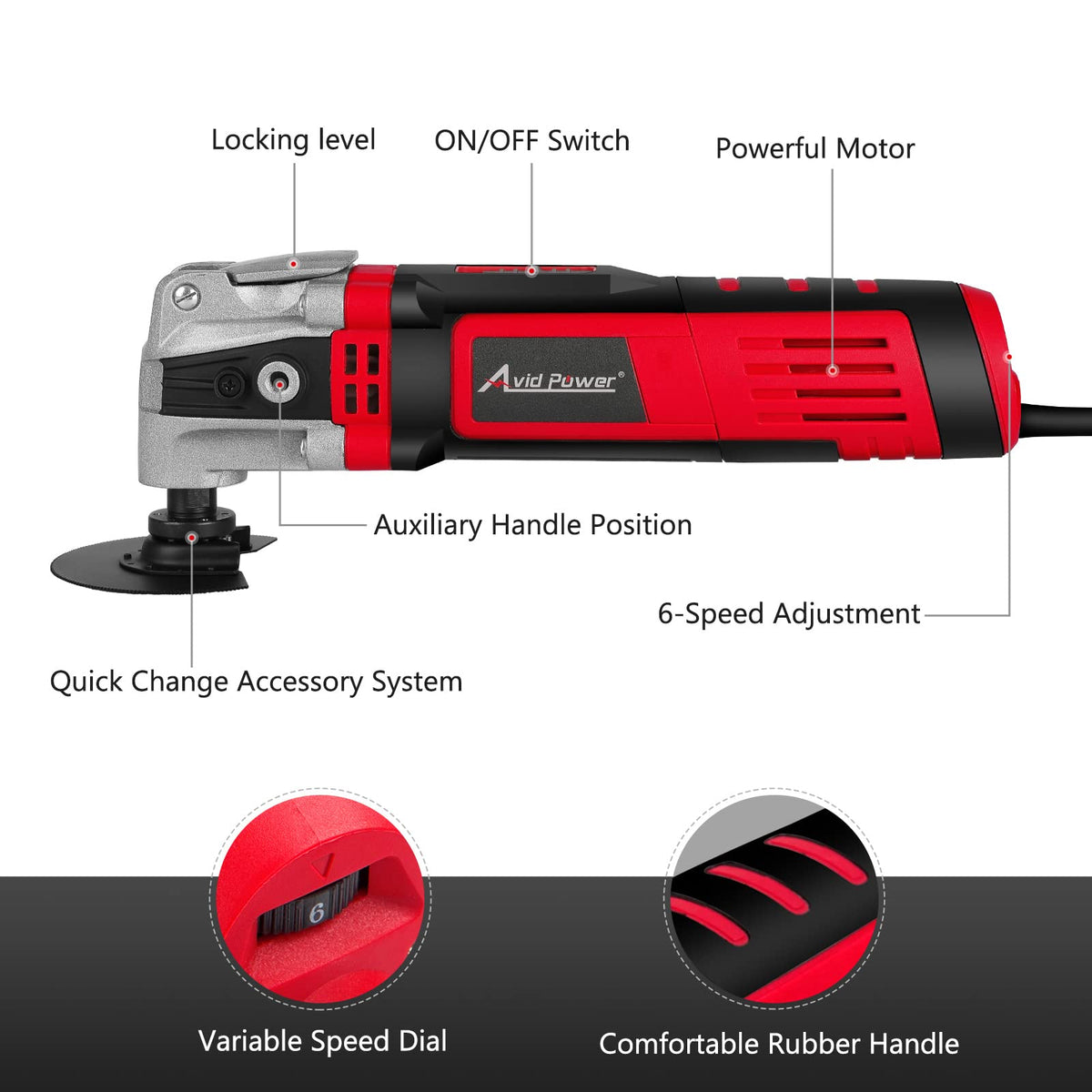 AVID POWER Oscillating Tool – 3.5-Amp, 4.5° Angle, 6-Speed, 13-Piece Kit