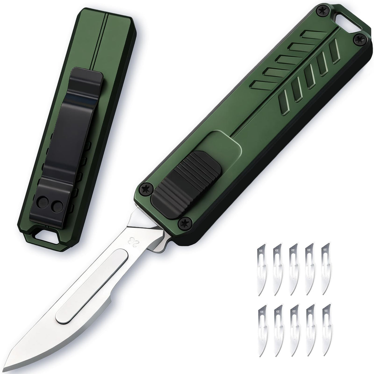 Axsuerto Automatic Utility Knife – Retractable Push Button EDC Knife, All-Metal Box Cutter