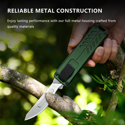 Axsuerto Automatic Utility Knife – Retractable Push Button EDC Knife, All-Metal Box Cutter