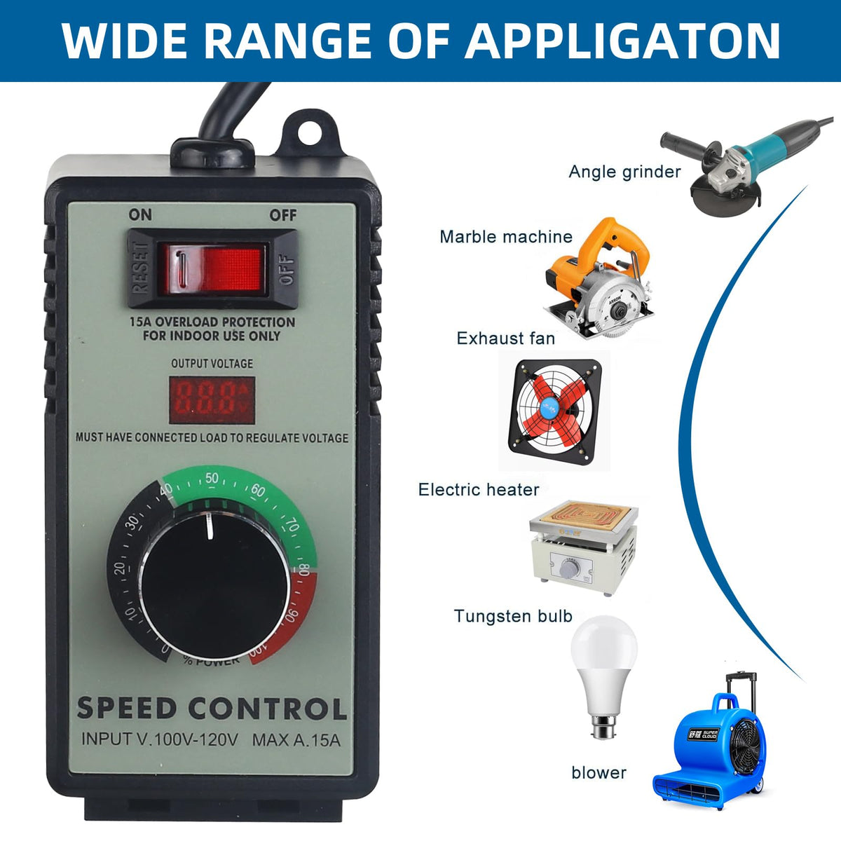 Azucyzi Versatile AC Motor Speed Controller | 110-120V, 15A, LED Display