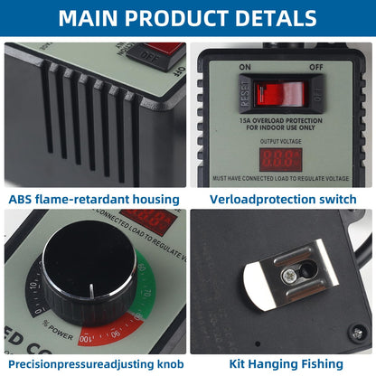 Azucyzi Versatile AC Motor Speed Controller | 110-120V, 15A, LED Display