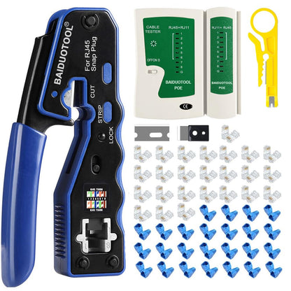 BAIDUOTOOL RJ45 Crimp Tool Kit – Pass-Through & All-In-One Ethernet Crimper with Tester
