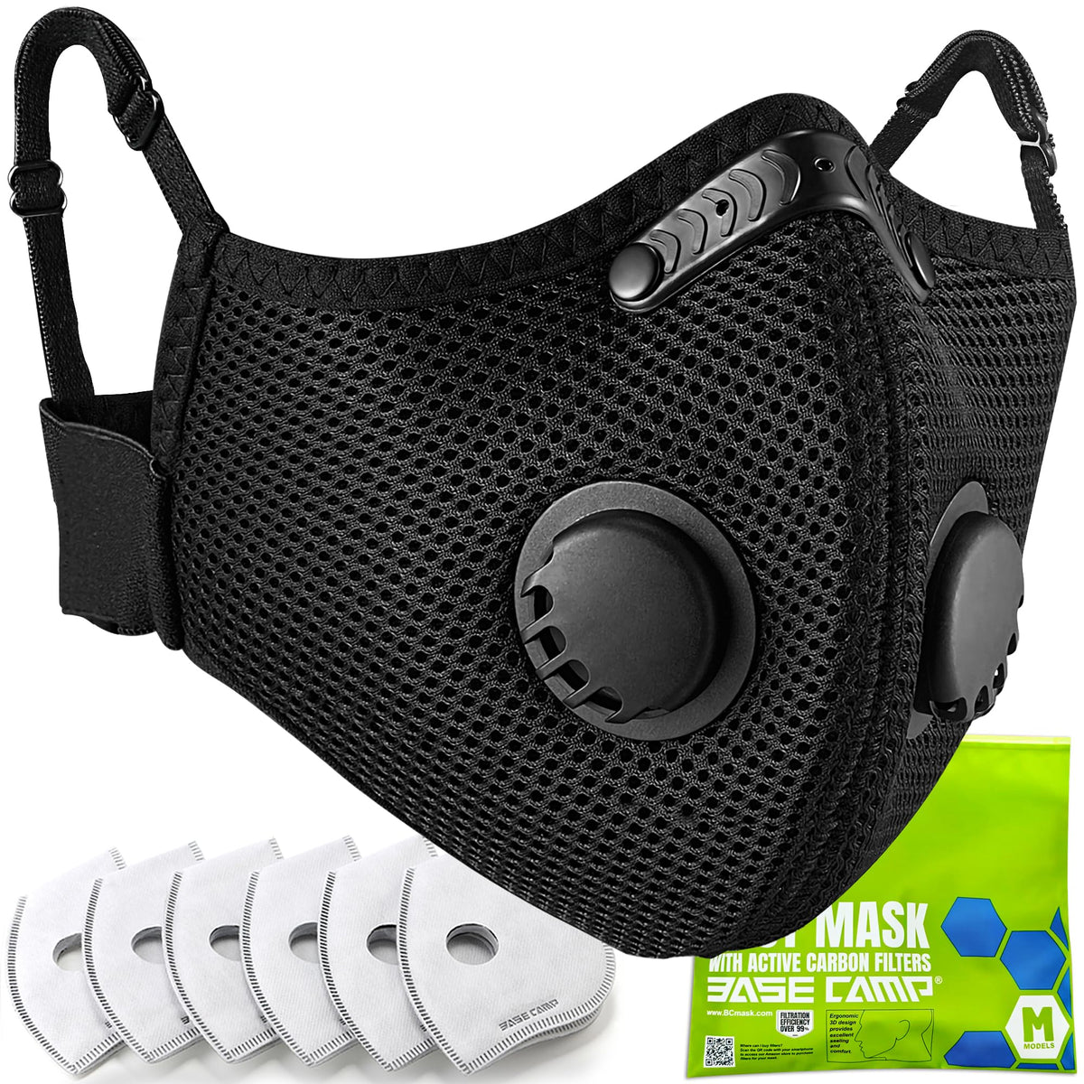 BASE CAMP M Plus Dust Mask | Reusable 6-Layer Filtration for Woodworking, Construction, and Outdoor Tasks