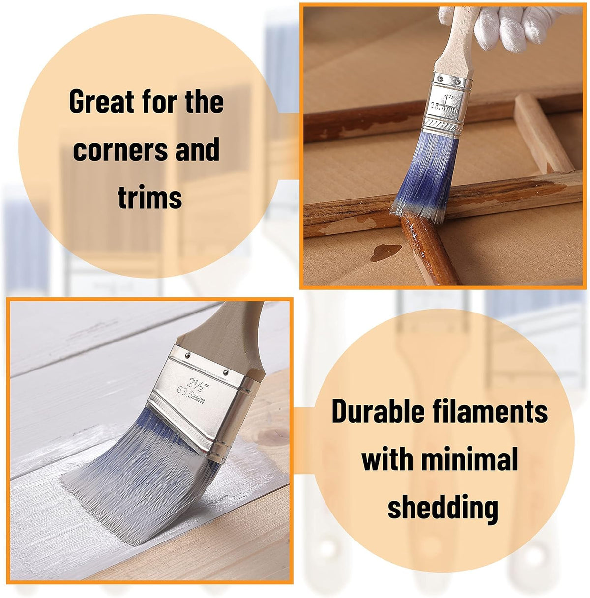 Bates Choice 2.5-Inch Angled Paint Brush Set | 12-Pack for Edging & Precision