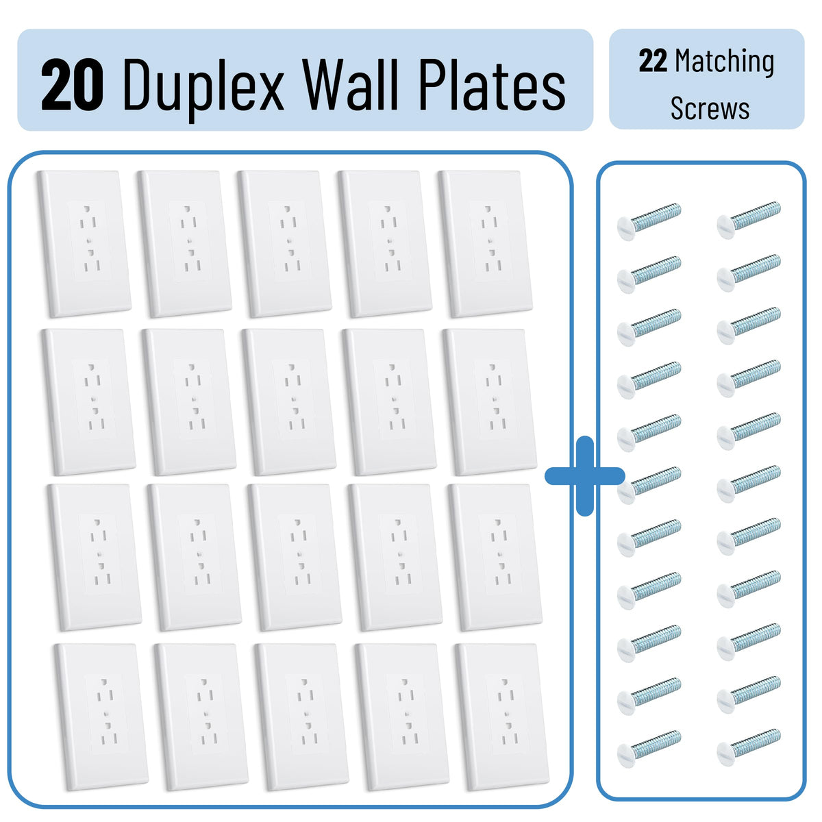 Bates Choice Duplex Wall Outlet Cover – 20 Pack, White | Single-Gang Wall Plates