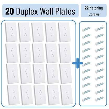 Bates Choice Duplex Wall Outlet Cover – 20 Pack, White | Single-Gang Wall Plates