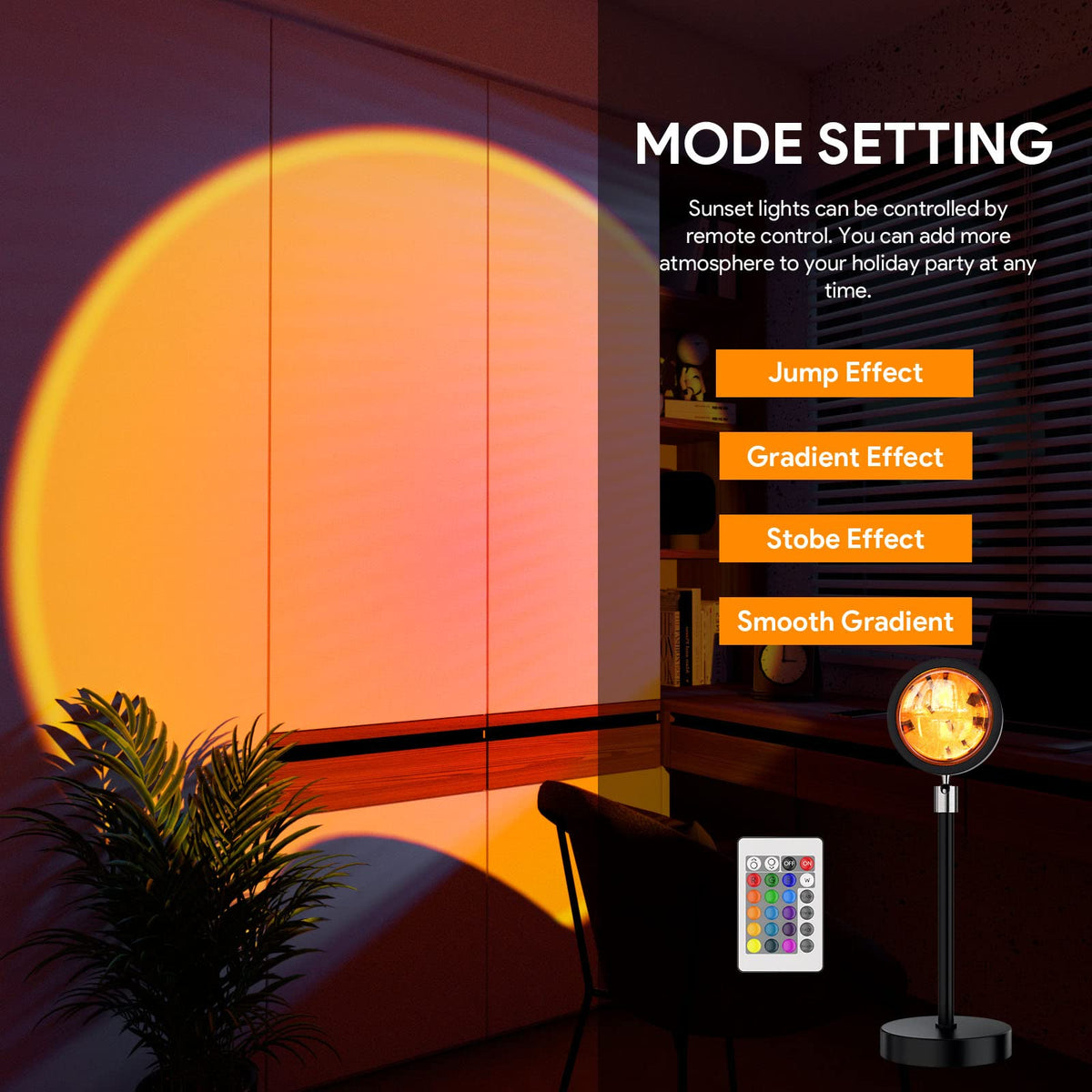Bavcieu Sunset Lamp Projection LED Lights with Remote – Multicolor, 360° Rotation, 4 Modes
