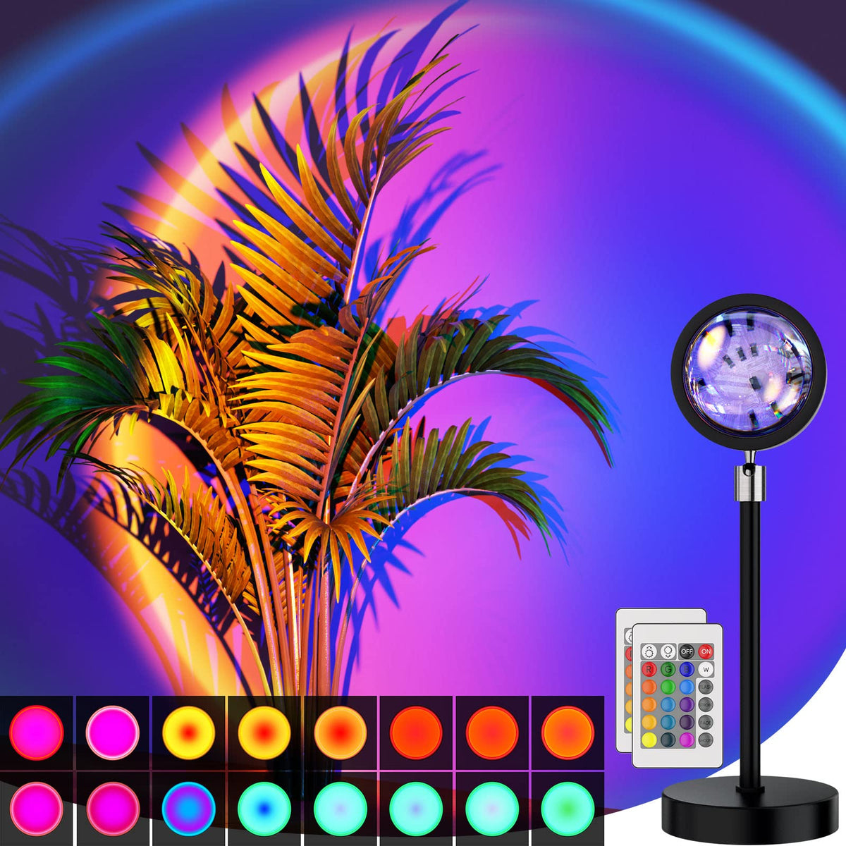 Bavcieu Sunset Lamp Projection LED Lights with Remote – Multicolor, 360° Rotation, 4 Modes