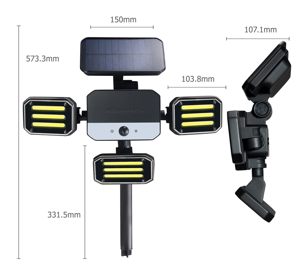 Bell+Howell Bionic Flood Light ASON TV – Solar Outdoor LED, 108 COB-LED, 50% Brighter, Motion Sensor