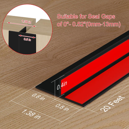 Benory T-Shaped Silicone Seal Strip for Door & Window Gaps | 20ft Black