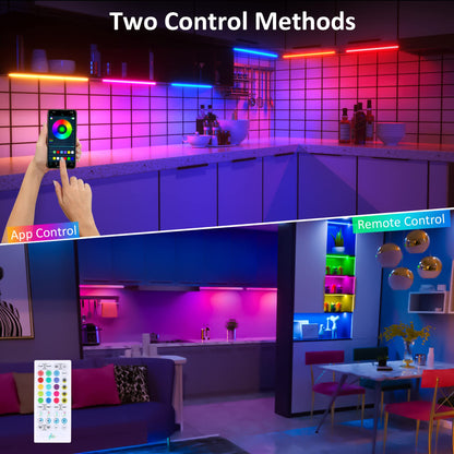 Benreom 3 Pcs RGB Under Cabinet Lights Kit | Smart App & Remote, Dimmable LED Bars