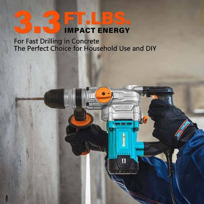Berserker 1-1/8 SDS-Plus Rotary Hammer Drill, 9 Amp, 3-Function, with 1/2 SDS Plus Shank Keyless Chuck Adapter