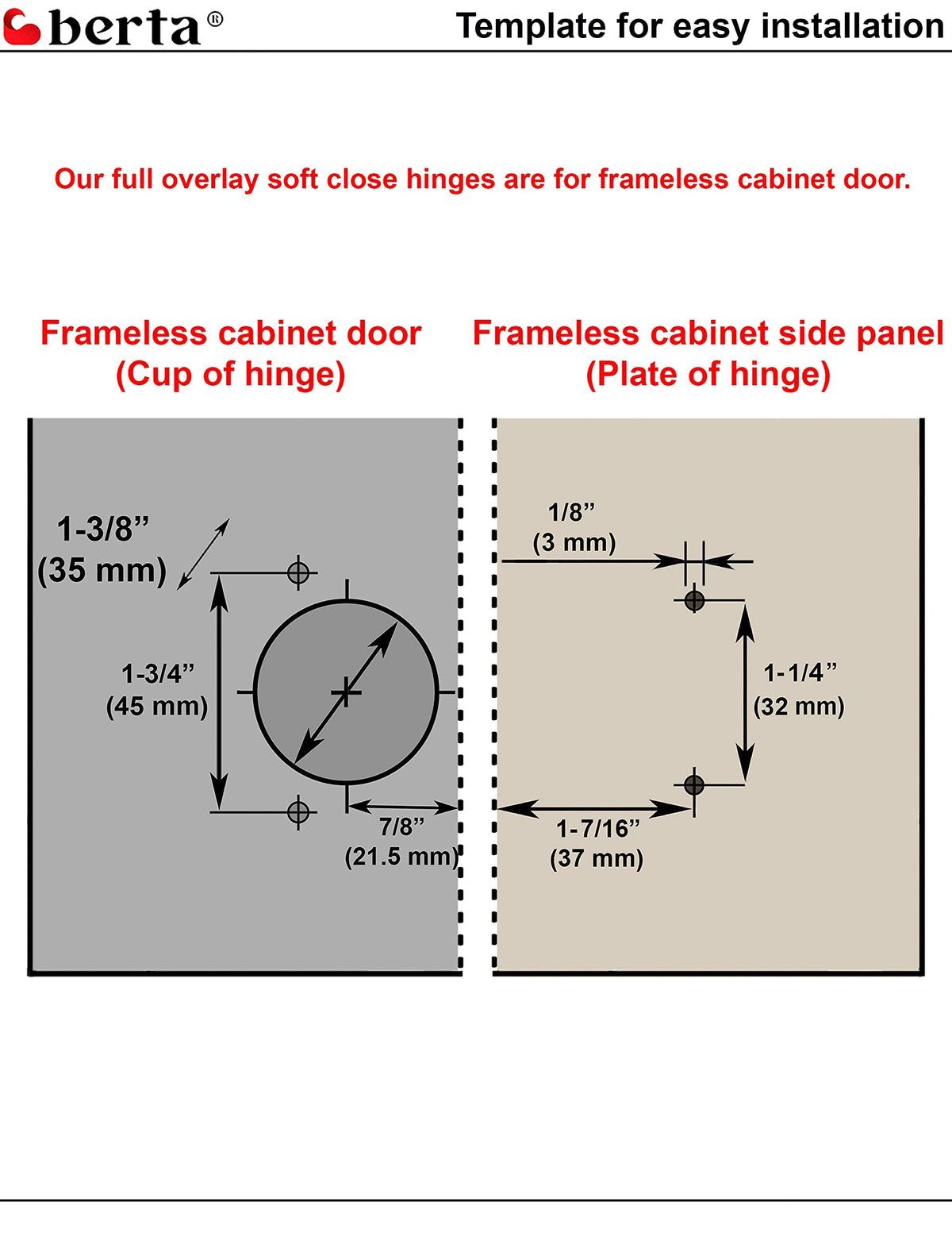 Berta 10-Pack Full Overlay Frameless Soft-Close European Hinges – 110° 3D Adjustable, Clip-On Concealed Hinges with Screws