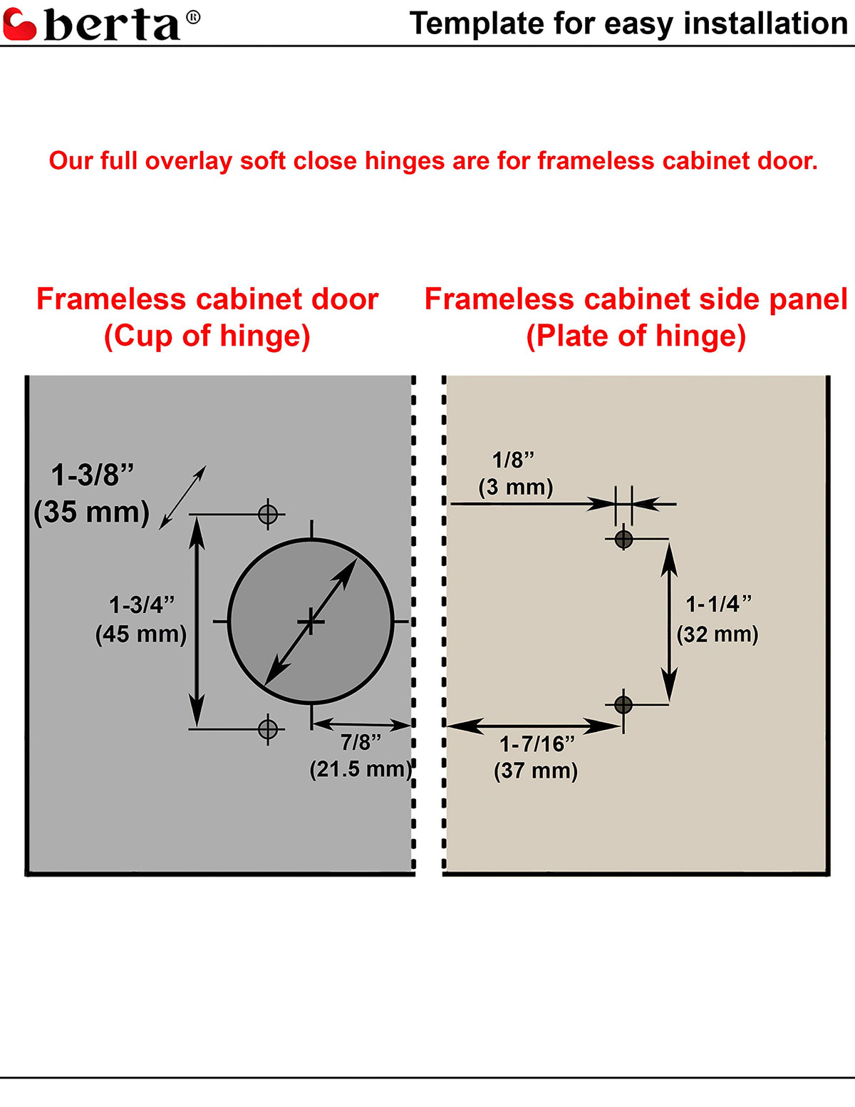 Berta 10-Pack Full Overlay Frameless Soft-Close European Hinges – 110° 3D Adjustable, Clip-On Concealed Hinges with Screws