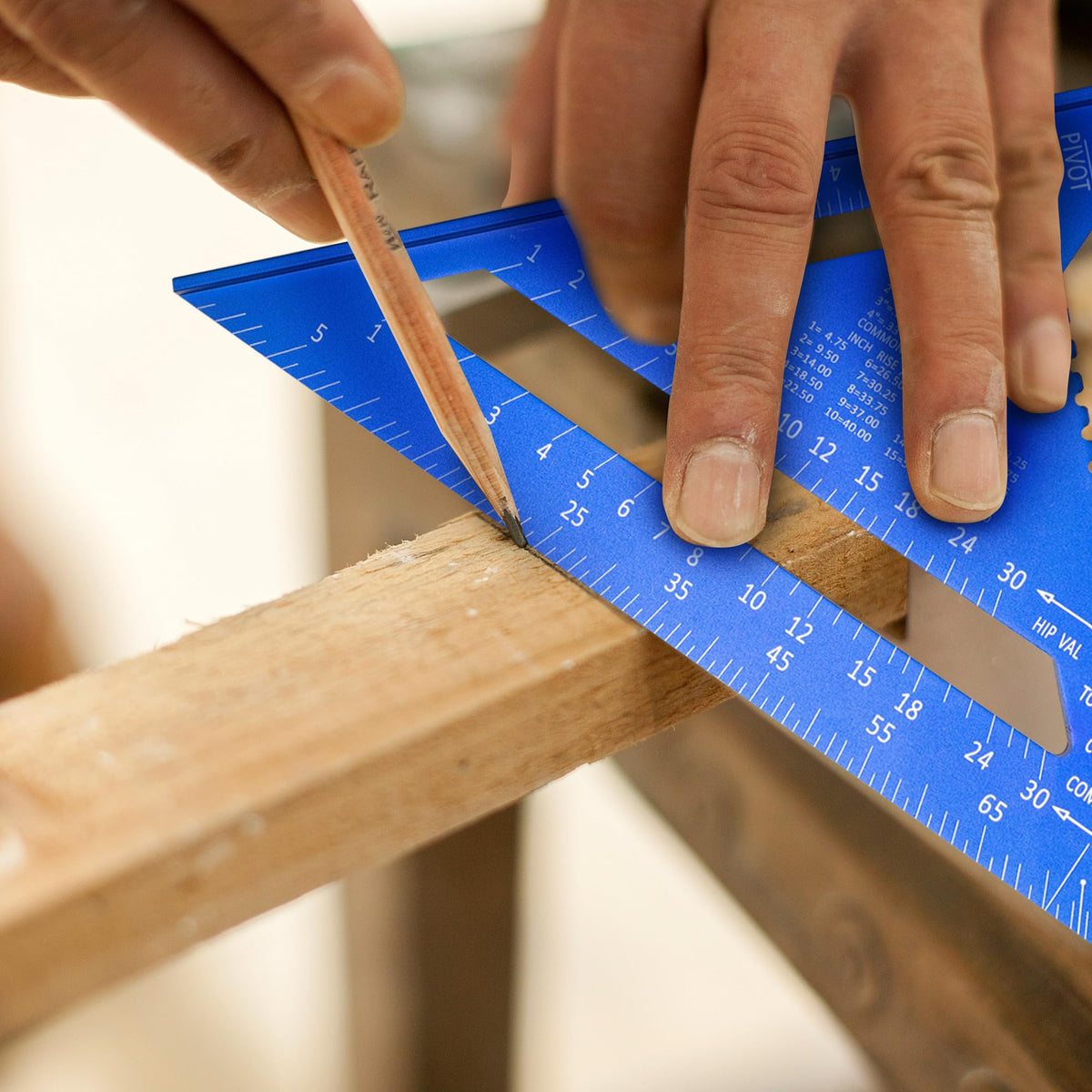 Beslands Aluminum 12in & 7in Rafter Square – Carpenter Tool, Protractor & Scriber Guide, Blue