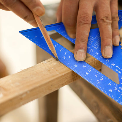 Beslands Aluminum 12in & 7in Rafter Square – Carpenter Tool, Protractor & Scriber Guide, Blue