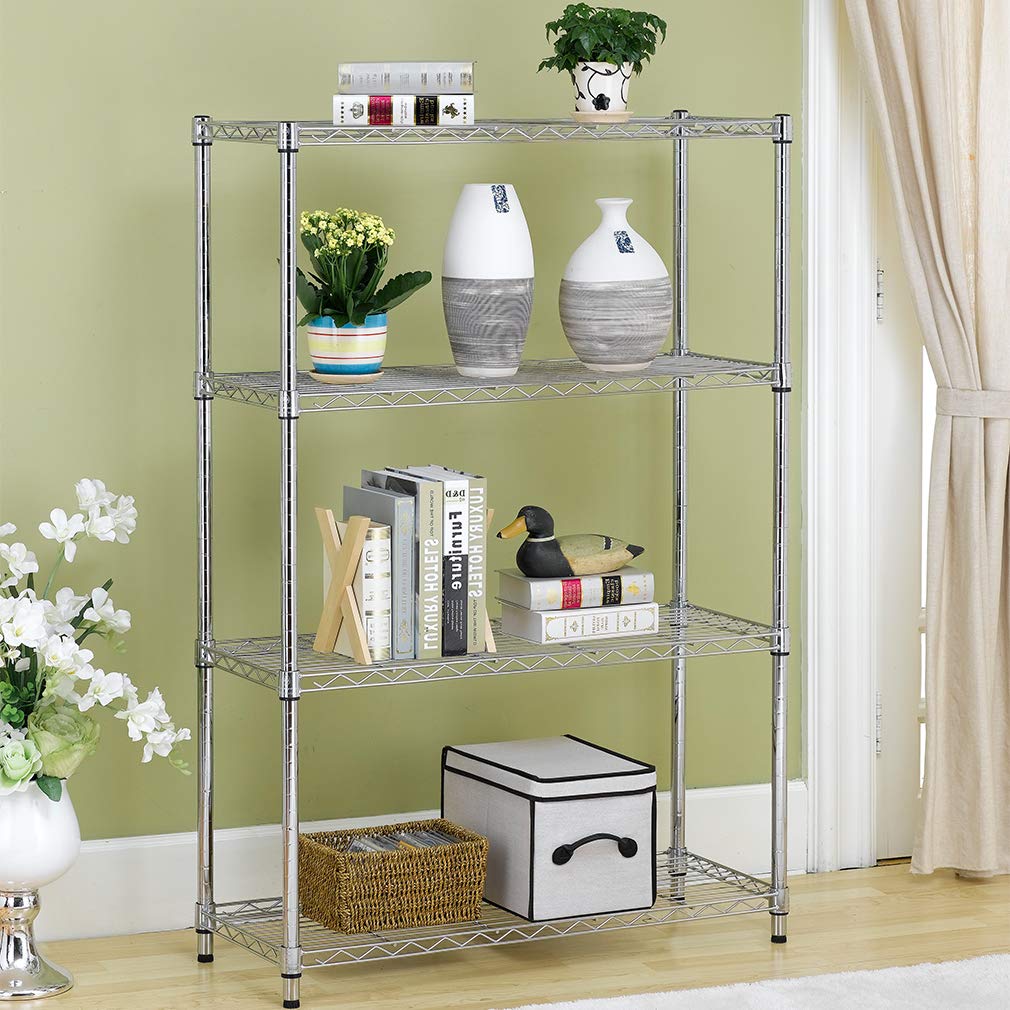BestOffice 4-Tier Chrome Wire Shelves – 36x14x54, Adjustable Racks, 1000 lb Capacity