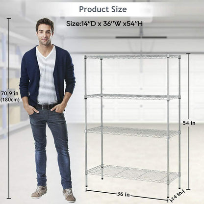 BestOffice 4-Tier Chrome Wire Shelves – 36x14x54, Adjustable Racks, 1000 lb Capacity