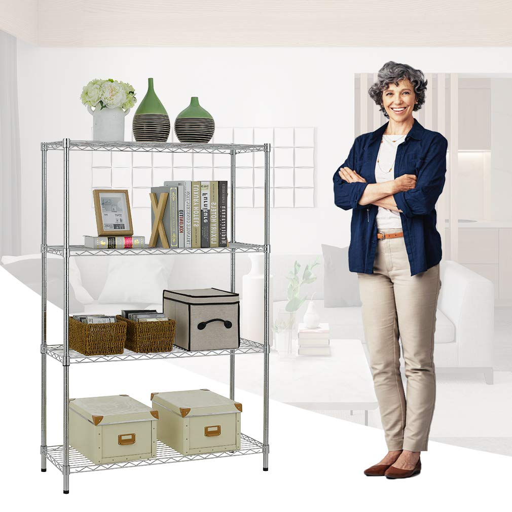 BestOffice 4-Tier Chrome Wire Shelves – 36x14x54, Adjustable Racks, 1000 lb Capacity
