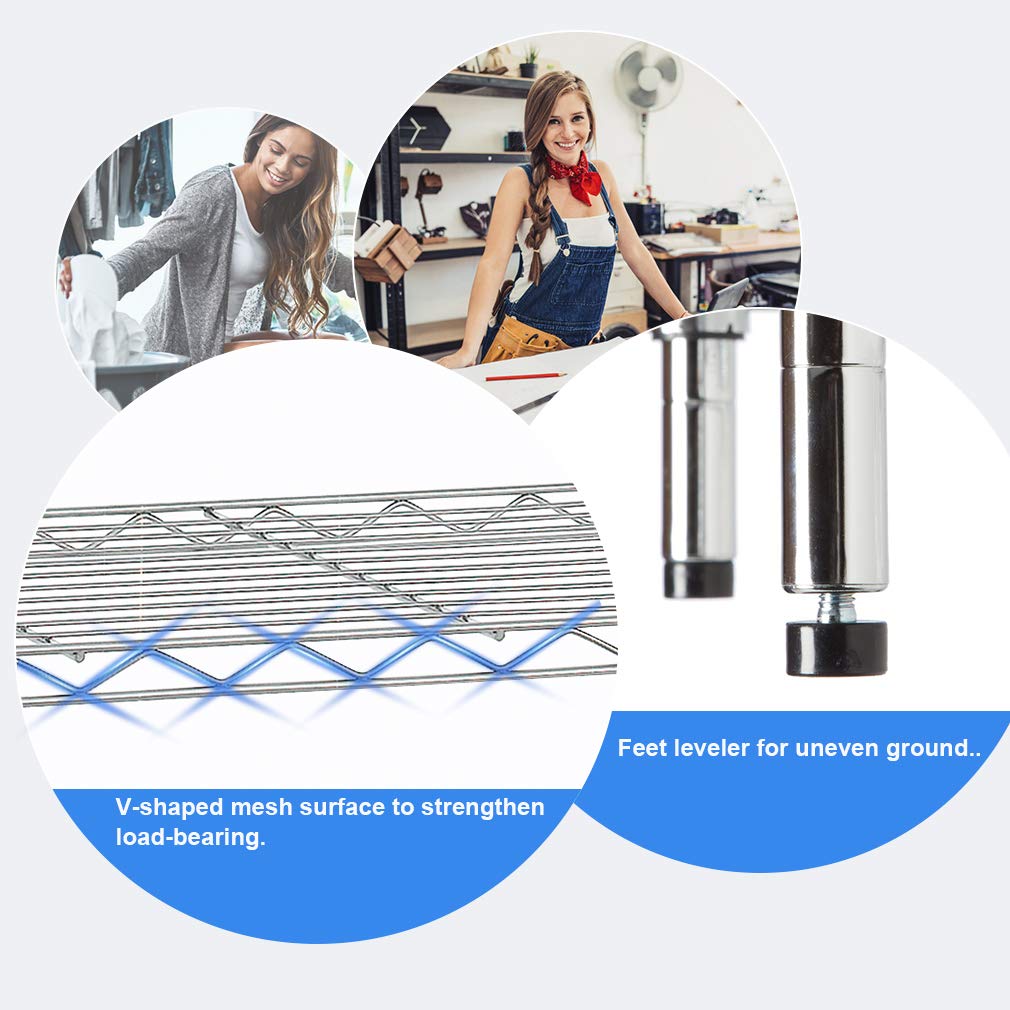 BestOffice 4-Tier Chrome Wire Shelves – 36x14x54, Adjustable Racks, 1000 lb Capacity