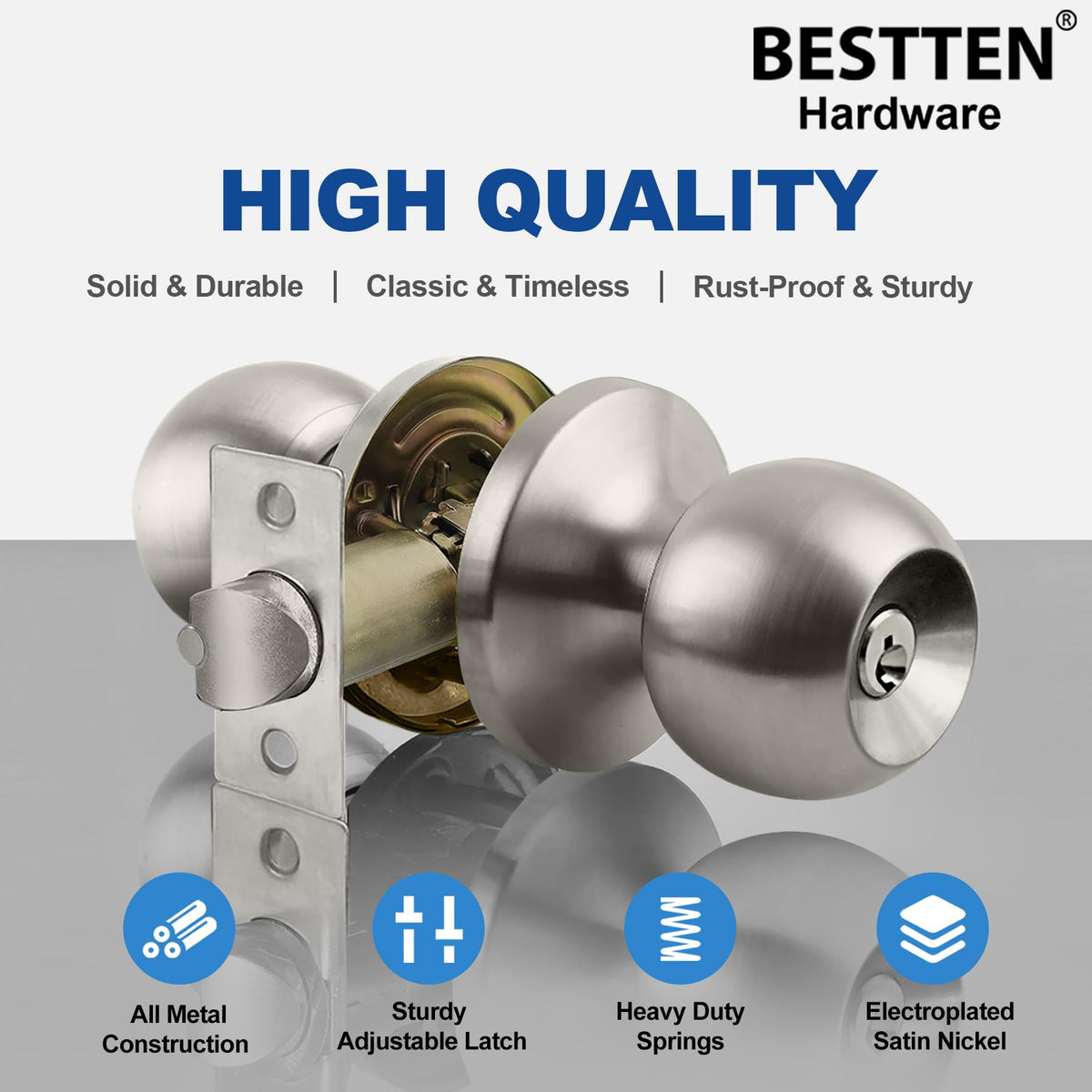 BESTTEN 3 Pack Door Knob with Lock and Key – Keyed Different Entry Knobs, Satin Nickel