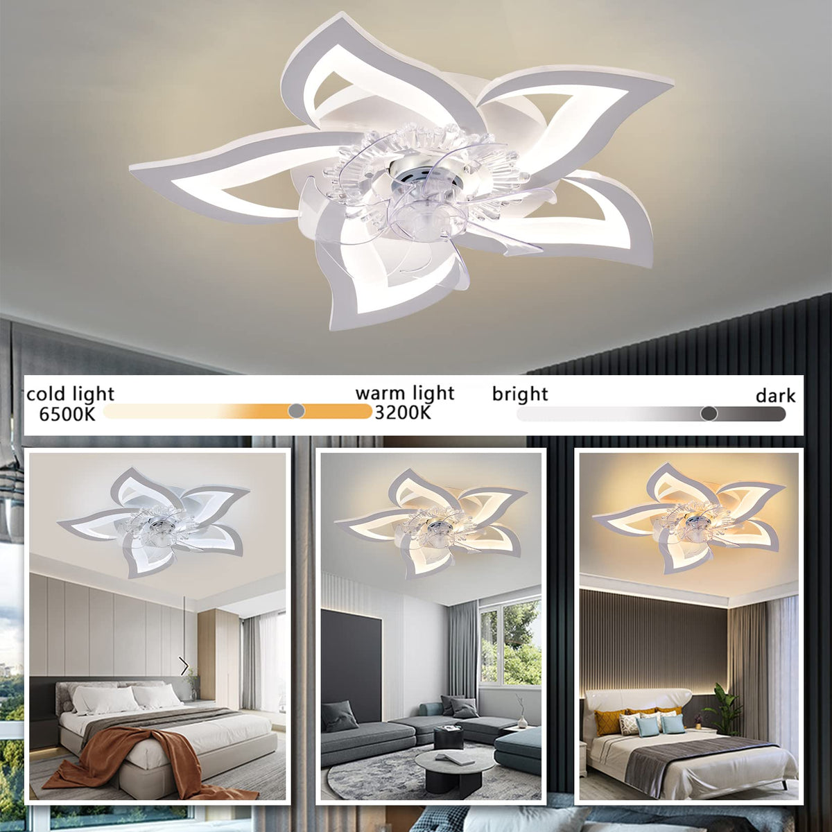 Bevenus Low Profile Ceiling Fan with Lights – Flower-Shape Design, Remote & App Control, 6-Speed 110V