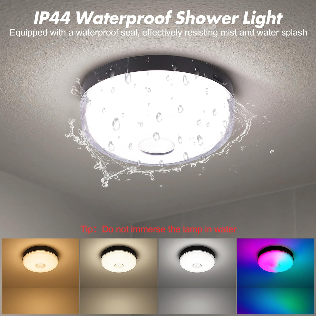 Bgmonster 2-Pack Waterproof Shower Lights – 15 RGBW Colors, Rechargeable with Remote