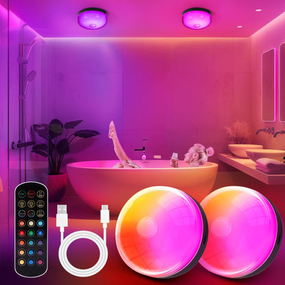 Bgmonster 2-Pack Waterproof Shower Lights – 15 RGBW Colors, Rechargeable with Remote