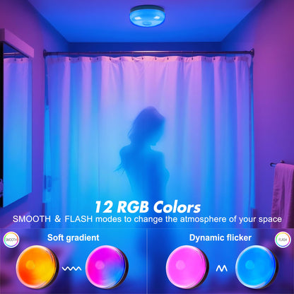 Bgmonster 2-Pack Waterproof Shower Lights – 15 RGBW Colors, Rechargeable with Remote