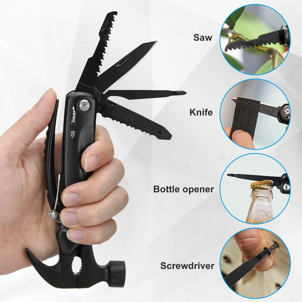 BIIB 12-in-1 Hammer Multitool — Fathers Day Gift for Dad, Husband, Outdoors Enthusiast