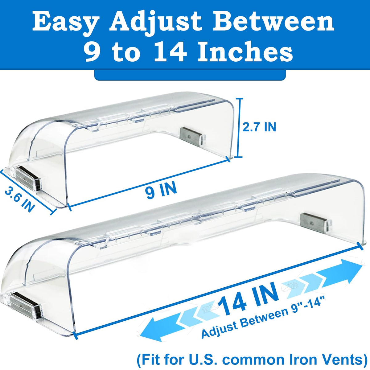 Binazon Magnetic Vent Deflector 9-14in | 4 Pack Clear – Adjustable Vent Covers for Vents, Walls, Floors, Ceilings