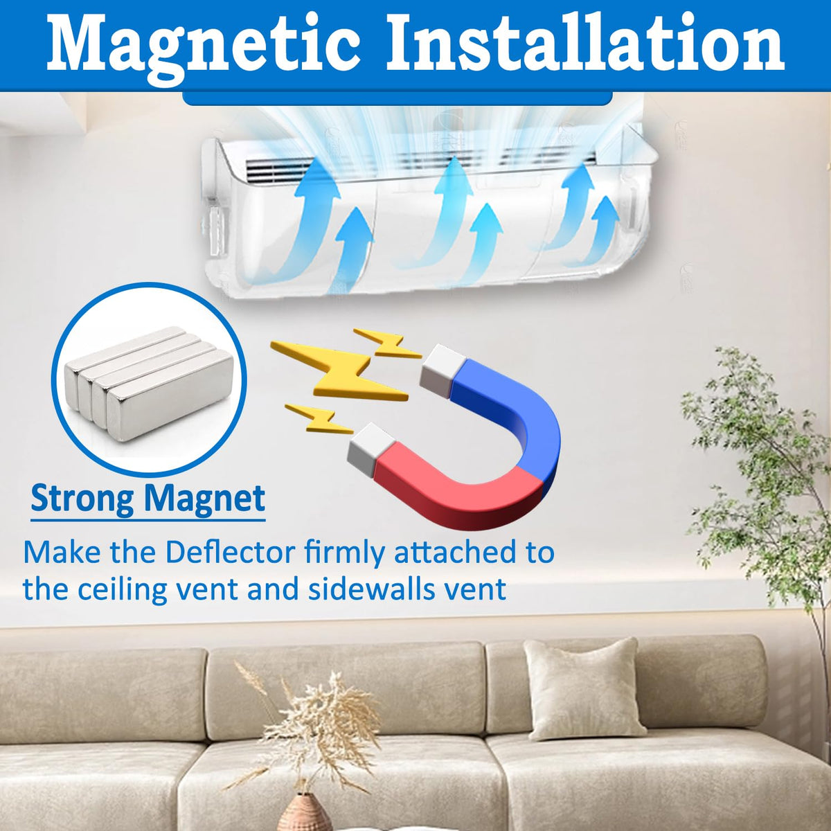 Binazon Magnetic Vent Deflector 9-14in | 4 Pack Clear – Adjustable Vent Covers for Vents, Walls, Floors, Ceilings