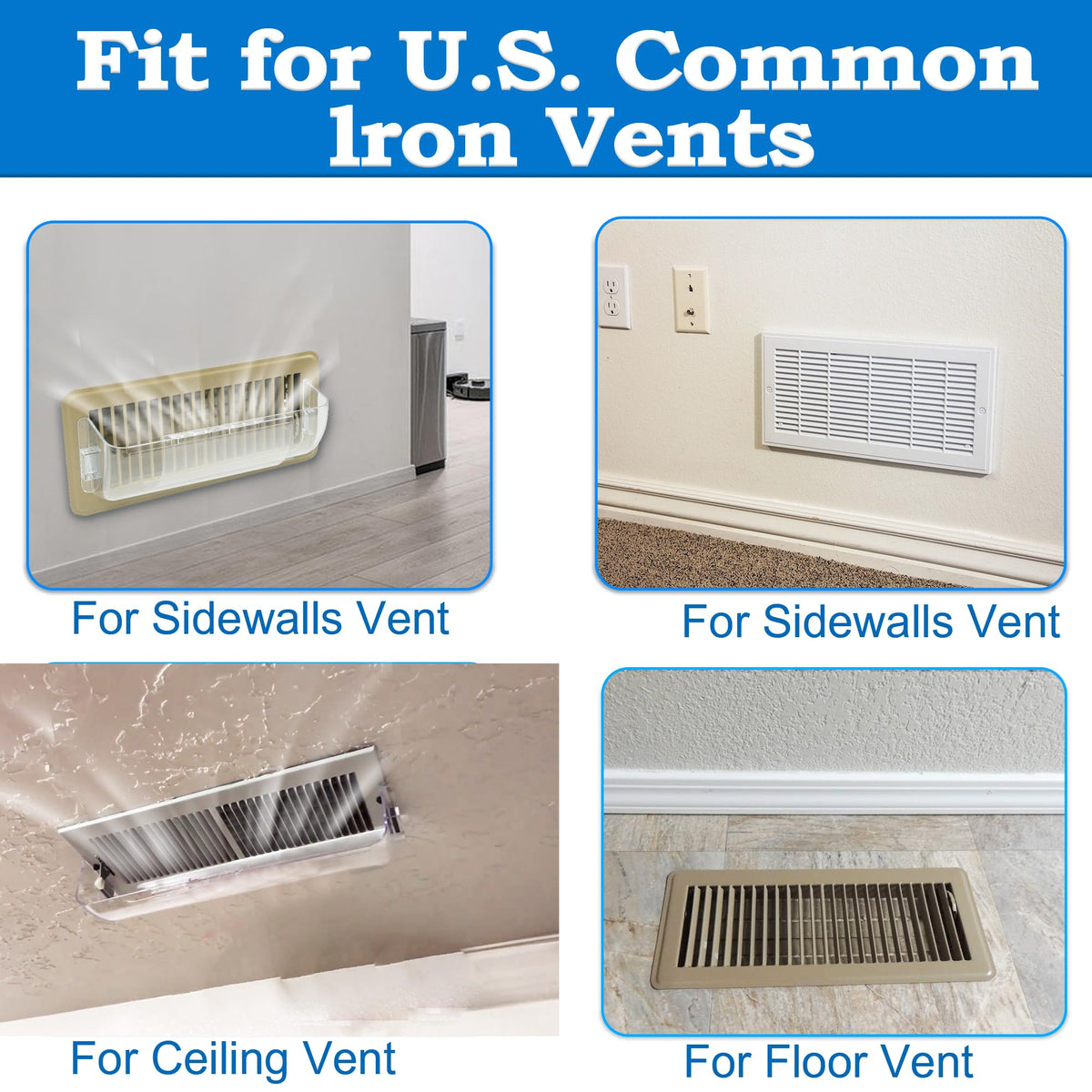Binazon Magnetic Vent Deflector 9-14in | 4 Pack Clear – Adjustable Vent Covers for Vents, Walls, Floors, Ceilings
