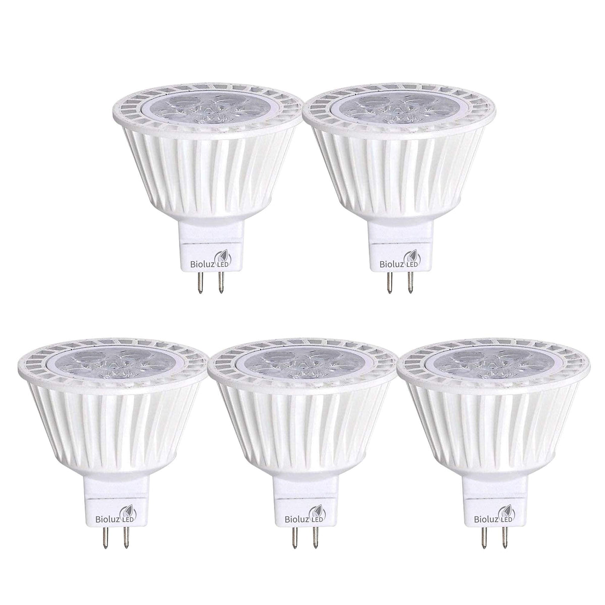 Bioluz LED 5 Pack MR16 7W Dimmable Bulbs 3000K | 12V, UL Listed