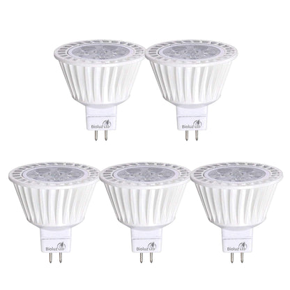 Bioluz LED 5 Pack MR16 7W Dimmable Bulbs 3000K | 12V, UL Listed