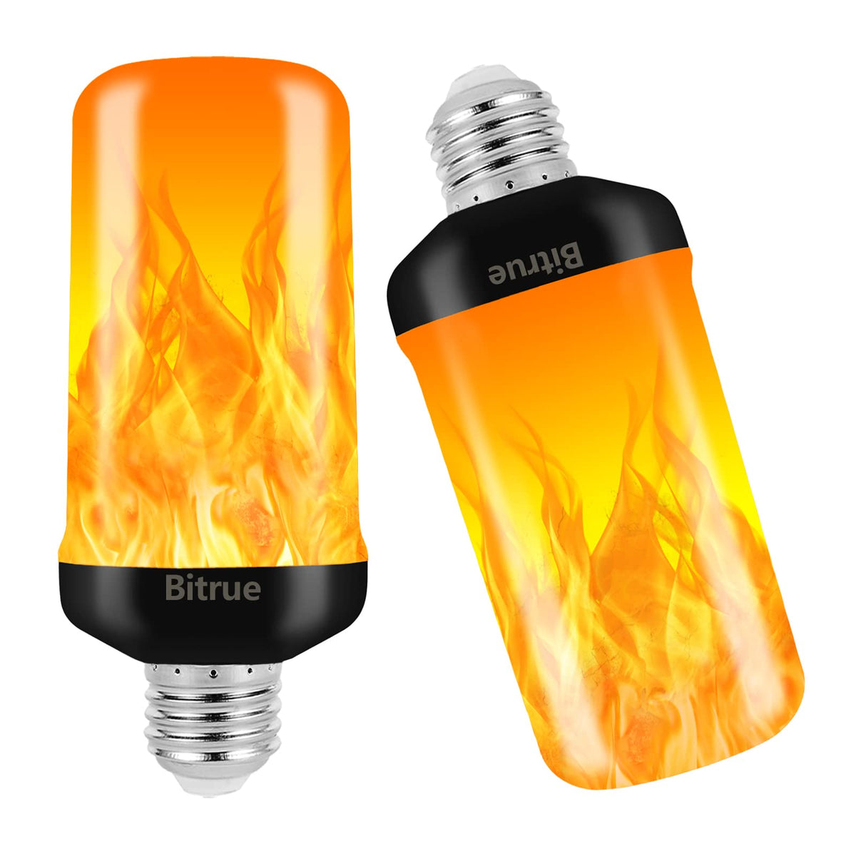 Bitrue LED Flame Effect Light Bulb – 4 Modes, E26 Base, Gravity Sensor (2 Pack)
