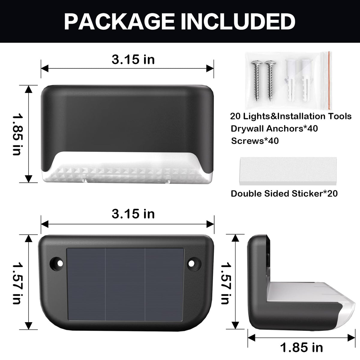 BKBB PPBB Solar Deck Lights – 20 Pcs Outdoor LED Step Lights, Waterproof & Easy Install