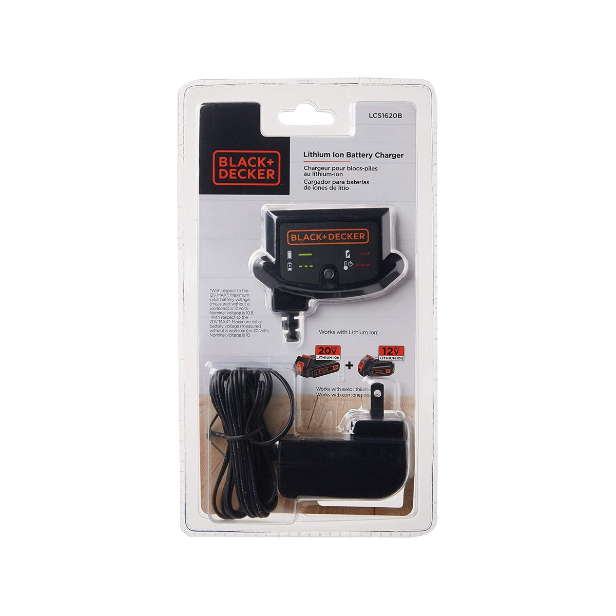 BLACK+DECKER 20V MAX Lithium Battery Charger — 12V/20V Compatible (LCS1620B)