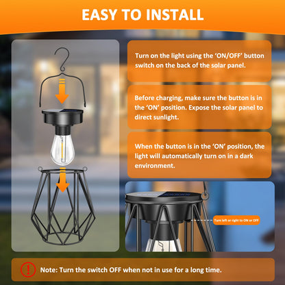 Blakapoo Solar Lanterns – Outdoor Waterproof LED Lanterns with Metal Hook (Pack of 2)