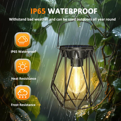 Blakapoo Solar Lanterns – Outdoor Waterproof LED Lanterns with Metal Hook (Pack of 2)