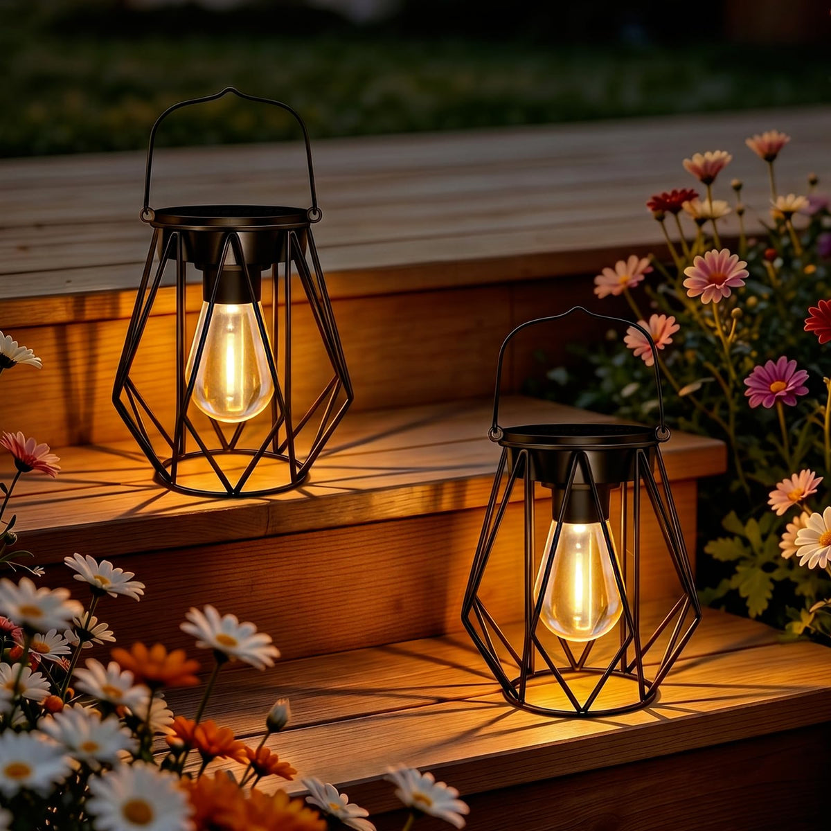 Blakapoo Solar Lanterns – Outdoor Waterproof LED Lanterns with Metal Hook (Pack of 2)